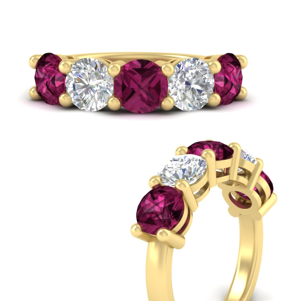 4-carat-round-diamond-and-pink-sapphire-anniversary-wedding-band-in-yellow-gold-FDENS141ROBGSADRPIANGLE3-4.00CT-NL-YG