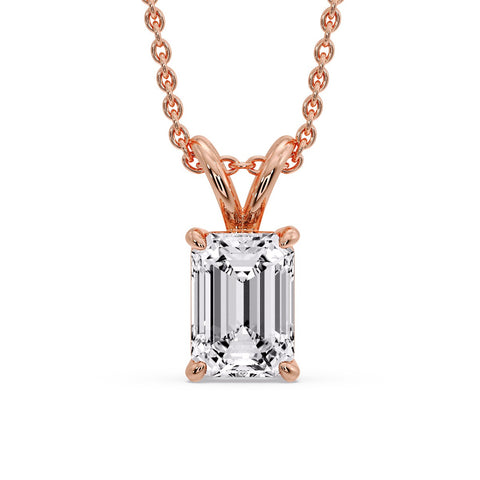 Emerald Cut 4 Prong Solitaire Pendant
