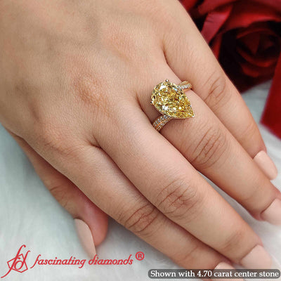 5.60 Ct Pear Yellow Lab Diamond Twisted Bypass Engagement Ring