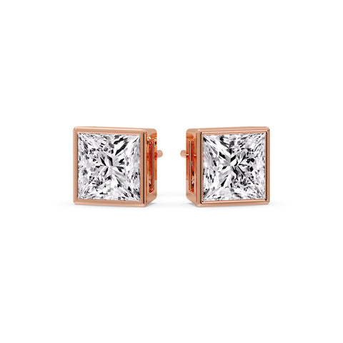 Stylish Princess Bezel Diamond Studs