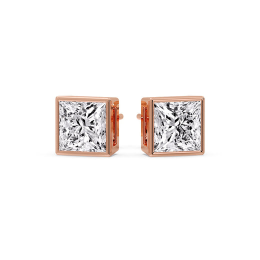 Stylish Princess Bezel Diamond Studs