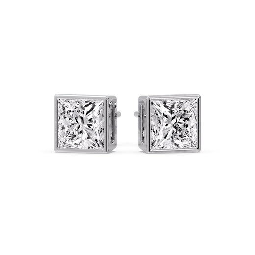 Stylish Princess Bezel Diamond Studs