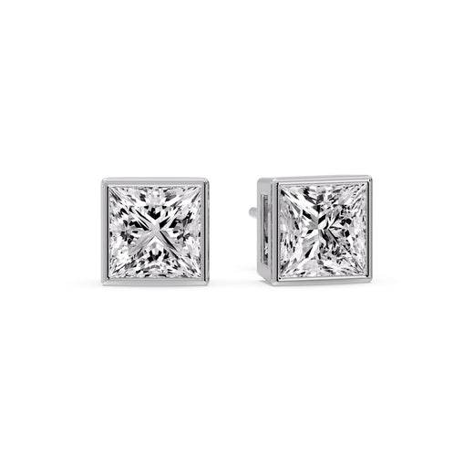 Stylish Princess Bezel Diamond Studs