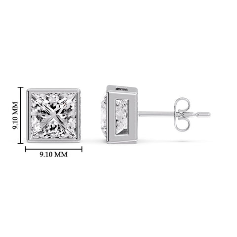 Stylish Princess Bezel Diamond Studs