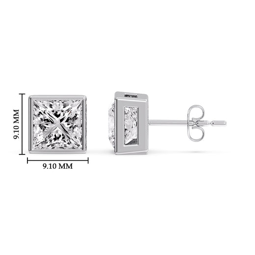 Stylish Princess Bezel Diamond Studs