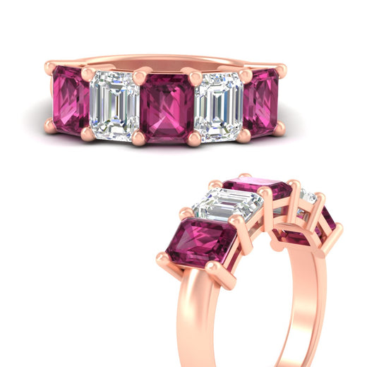 5-carat-emerald-cut-5-stone-pink-sapphire-wedding-band-in-rose-gold-fdwb8008emgsadrpiangle3-5.00ct-nl-rg