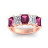 Load image into Gallery viewer, 5-carat-emerald-cut-5-stone-pink-sapphire-wedding-band-in-rose-gold-fdwb8008emgsadrpiangle5-5.00ct-nl-rg