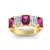 Load image into Gallery viewer, 5-carat-emerald-cut-5-stone-pink-sapphire-wedding-band-in-yellow-gold-fdwb8008emgsadrpiangle5-5.00ct-nl-yg