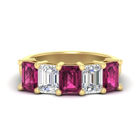 5-carat-emerald-cut-5-stone-pink-sapphire-wedding-band-in-yellow-gold-fdwb8008emgsadrpisleep-5.00ct-nl-yg