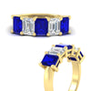 Load image into Gallery viewer, 5-carat-emerald-cut-5-stone-sapphire-wedding-band-in-yellow-gold-fdwb8008emgsablangle3-5.00ct-nl-yg