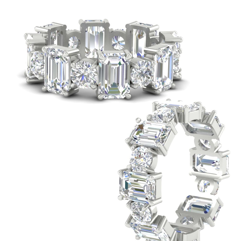 5 Carat Emerald Cut And Round Diamond Eternity Band