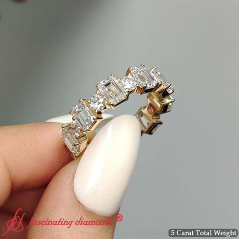 5 Carat Emerald Cut And Round Diamond Eternity Band