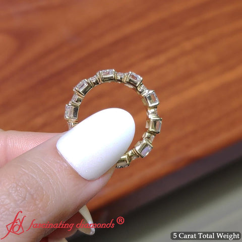5 Carat Emerald Cut And Round Diamond Eternity Band