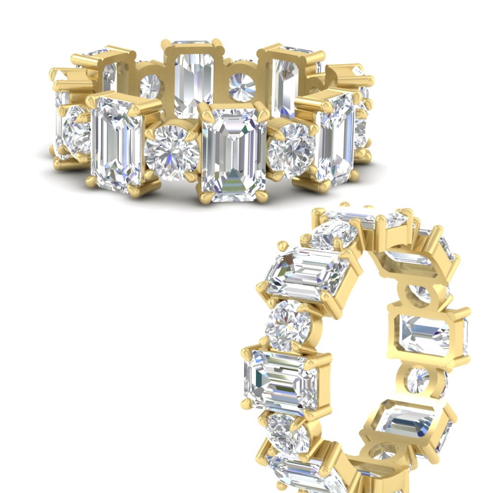 5 Carat Emerald Cut And Round Diamond Eternity Band