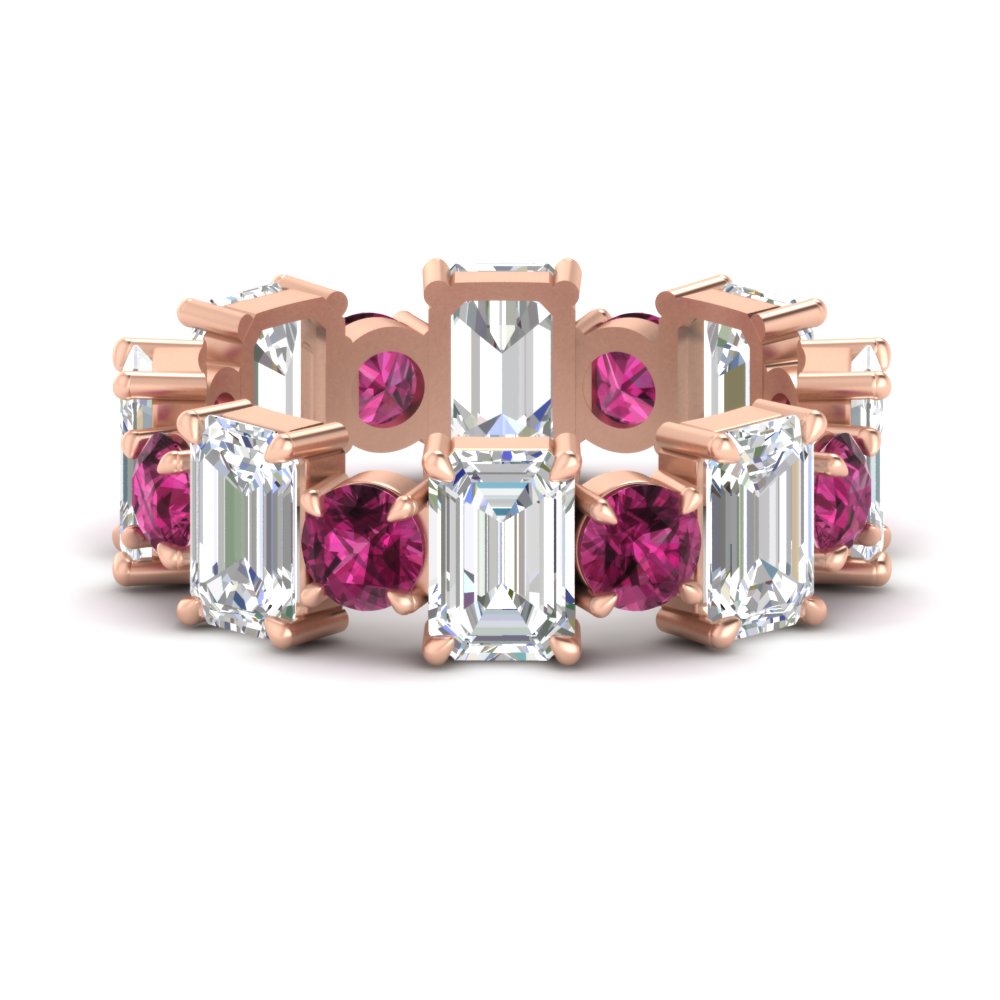 5 Carat Emerald Cut And Round Diamond Eternity Band