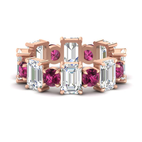 5 Carat Emerald Cut And Round Diamond Eternity Band