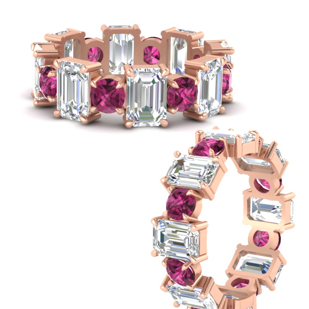 5 Carat Emerald Cut And Round Diamond Eternity Band