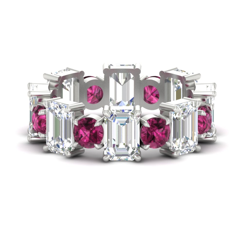 5 Carat Emerald Cut And Round Diamond Eternity Band