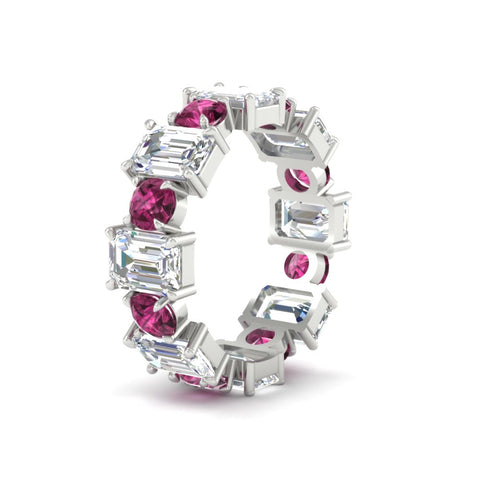 5 Carat Emerald Cut And Round Diamond Eternity Band