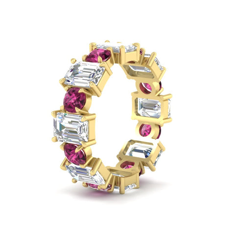 5 Carat Emerald Cut And Round Diamond Eternity Band