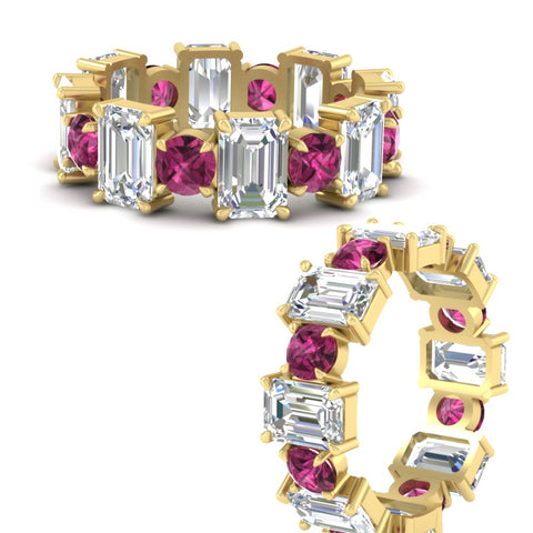 5 Carat Emerald Cut And Round Diamond Eternity Band