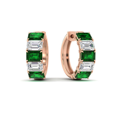 5 Carat Five Stone Emerald Cut Hoop Earrings