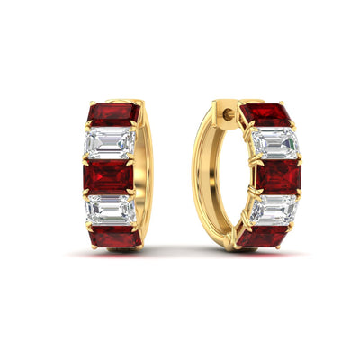 5 Carat Five Stone Emerald Cut Hoop Earrings