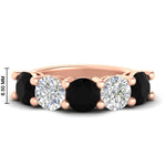 Load image into Gallery viewer, 5-carat-round-5-stone-diamond-and-black-diamond-anniversary-wedding-band-in-rose-gold-FDENS141ROBGBLACK-5.00CT-NL-RG-HW
