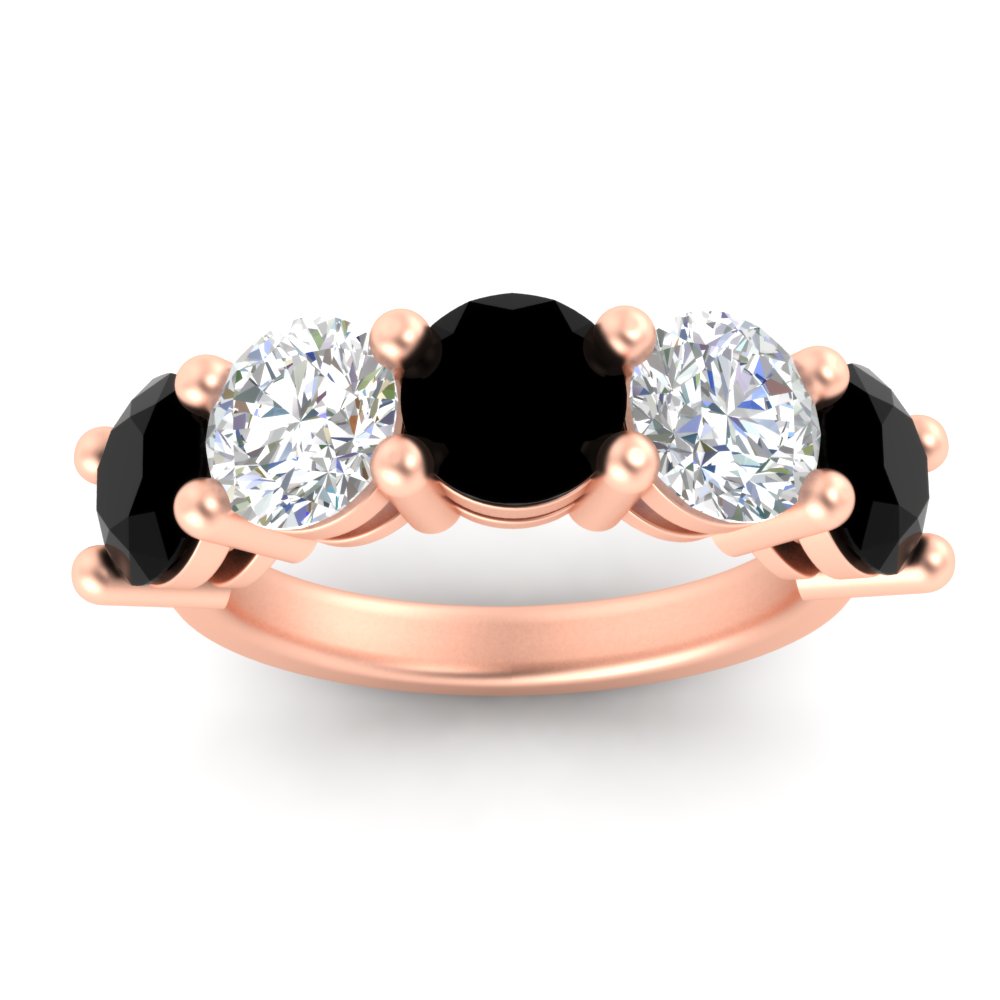 5-carat-round-5-stone-diamond-and-black-diamond-anniversary-wedding-band-in-rose-gold-FDENS141ROBGBLACKANGLE5-5.00CT-NL-RG