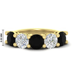 Load image into Gallery viewer, 5-carat-round-5-stone-diamond-and-black-diamond-anniversary-wedding-band-in-yellow-gold-FDENS141ROBGBLACK-5.00CT-NL-YG-HW
