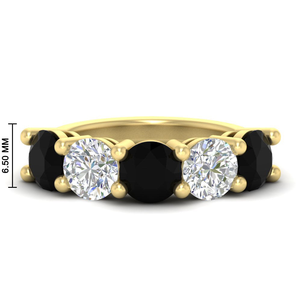 5-carat-round-5-stone-diamond-and-black-diamond-anniversary-wedding-band-in-yellow-gold-FDENS141ROBGBLACK-5.00CT-NL-YG-HW
