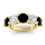 Load image into Gallery viewer, 5-carat-round-5-stone-diamond-and-black-diamond-anniversary-wedding-band-in-yellow-gold-FDENS141ROBGBLACKANGLE5-5.00CT-NL-YG
