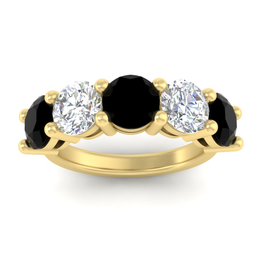 5-carat-round-5-stone-diamond-and-black-diamond-anniversary-wedding-band-in-yellow-gold-FDENS141ROBGBLACKANGLE5-5.00CT-NL-YG