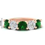 Load image into Gallery viewer, 5-carat-round-5-stone-diamond-and-emerald-anniversary-wedding-band-in-rose-gold-FDENS141ROBGEMGR-5.00CT-NL-RG-HW
