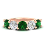Load image into Gallery viewer, 5-carat-round-5-stone-diamond-and-emerald-anniversary-wedding-band-in-rose-gold-FDENS141ROBGEMGR-5.00CT-NL-RG
