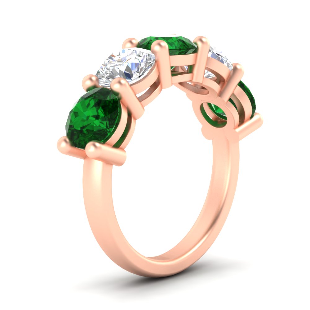 5-carat-round-5-stone-diamond-and-emerald-anniversary-wedding-band-in-rose-gold-FDENS141ROBGEMGRANGLE2-5.00CT-NL-RG