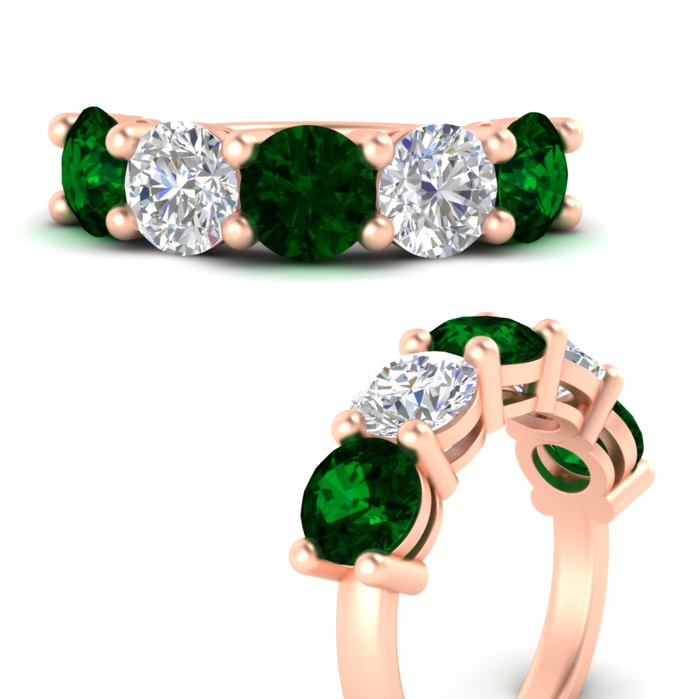5-carat-round-5-stone-diamond-and-emerald-anniversary-wedding-band-in-rose-gold-FDENS141ROBGEMGRANGLE3-5.00CT-NL-RG