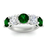 Load image into Gallery viewer, 5-carat-round-5-stone-diamond-and-emerald-anniversary-wedding-band-in-white-gold-FDENS141ROBGEMGRANGLE5-5.00CT-NL-WG
