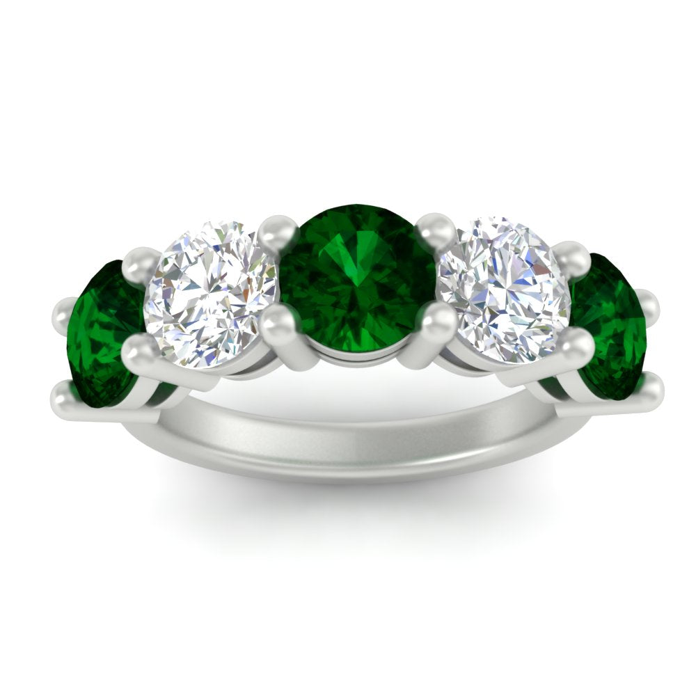 5-carat-round-5-stone-diamond-and-emerald-anniversary-wedding-band-in-white-gold-FDENS141ROBGEMGRANGLE5-5.00CT-NL-WG