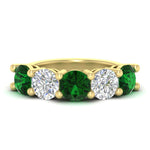 Load image into Gallery viewer, 5-carat-round-5-stone-diamond-and-emerald-anniversary-wedding-band-in-yellow-gold-FDENS141ROBGEMGR-5.00CT-NL-YG
