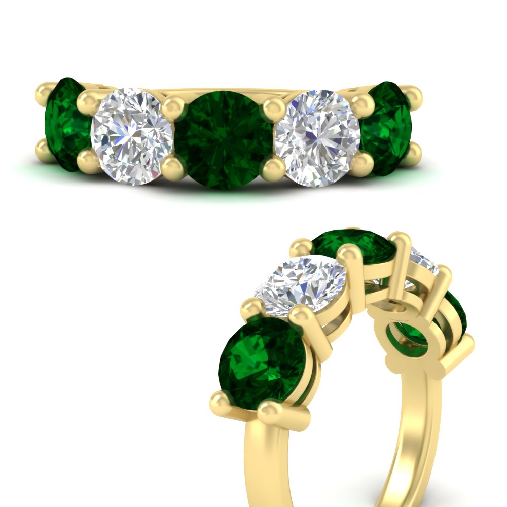 5-carat-round-5-stone-diamond-and-emerald-anniversary-wedding-band-in-yellow-gold-FDENS141ROBGEMGRANGLE3-5.00CT-NL-YG