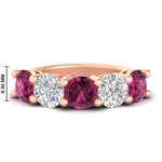 Load image into Gallery viewer, 5-carat-round-5-stone-diamond-and-pink-sapphire-anniversary-wedding-band-in-rose-gold-FDENS141ROBGSADRPI-5.00CT-NL-RG-HW
