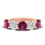 Load image into Gallery viewer, 5-carat-round-5-stone-diamond-and-pink-sapphire-anniversary-wedding-band-in-rose-gold-FDENS141ROBGSADRPI-5.00CT-NL-RG
