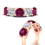 Load image into Gallery viewer, 5-carat-round-5-stone-diamond-and-pink-sapphire-anniversary-wedding-band-in-rose-gold-FDENS141ROBGSADRPIANGLE3-5.00CT-NL-RG
