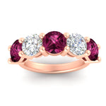 Load image into Gallery viewer, 5-carat-round-5-stone-diamond-and-pink-sapphire-anniversary-wedding-band-in-rose-gold-FDENS141ROBGSADRPIANGLE5-5.00CT-NL-RG
