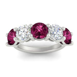 Load image into Gallery viewer, 5-carat-round-5-stone-diamond-and-pink-sapphire-anniversary-wedding-band-in-white-gold-FDENS141ROBGSADRPIANGLE5-5.00CT-NL-WG
