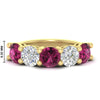 Load image into Gallery viewer, 5-carat-round-5-stone-diamond-and-pink-sapphire-anniversary-wedding-band-in-yellow-gold-FDENS141ROBGSADRPI-5.00CT-NL-YG-HW