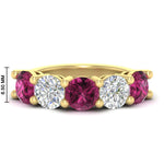 Load image into Gallery viewer, 5-carat-round-5-stone-diamond-and-pink-sapphire-anniversary-wedding-band-in-yellow-gold-FDENS141ROBGSADRPI-5.00CT-NL-YG-HW
