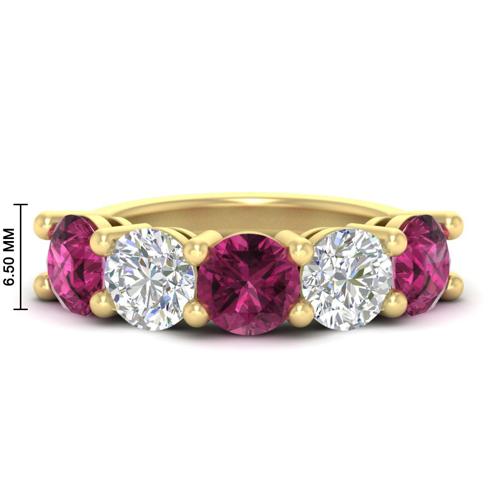 5-carat-round-5-stone-diamond-and-pink-sapphire-anniversary-wedding-band-in-yellow-gold-FDENS141ROBGSADRPI-5.00CT-NL-YG-HW