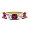 Load image into Gallery viewer, 5-carat-round-5-stone-diamond-and-pink-sapphire-anniversary-wedding-band-in-yellow-gold-FDENS141ROBGSADRPI-5.00CT-NL-YG